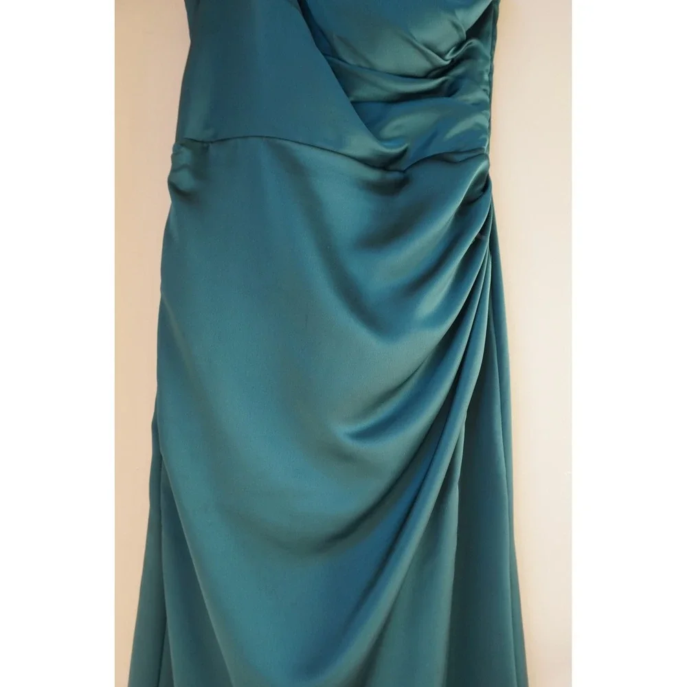 Mori Lee One Shoulder Slit Skirt Bridesmaid Dress Ruched Maxi Dress Slit size 10